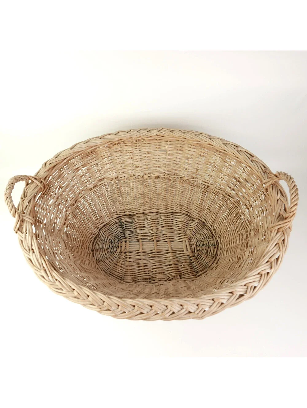 Vintage LARGE Woven Willow Wicker Laundry Basket Oval Storage Hamper Boho 23